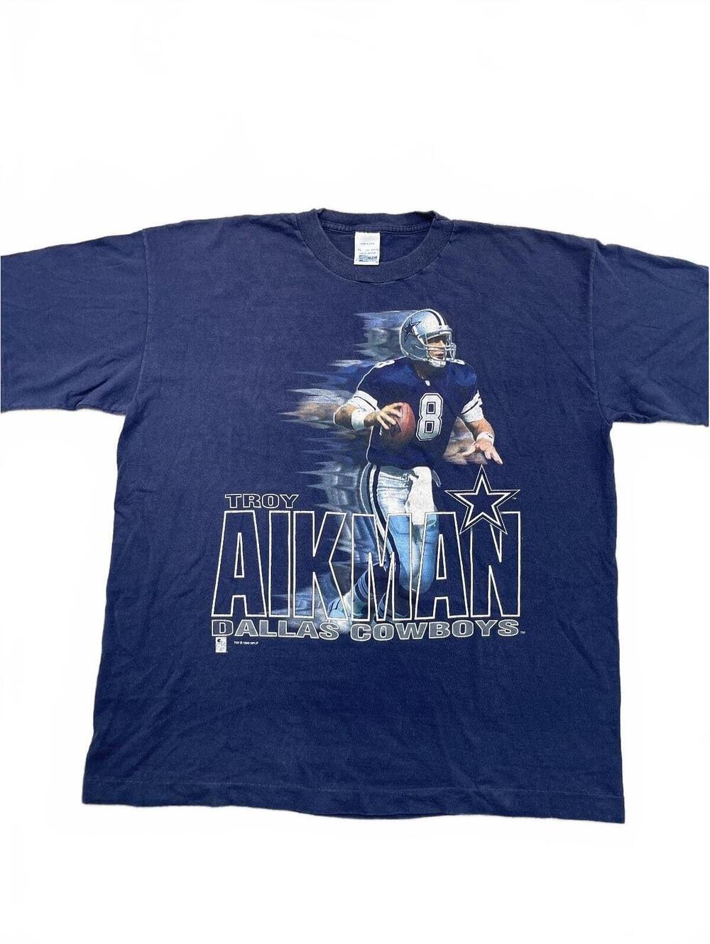 Vintage Troy Aikman Dallas Cowboys XL T Shirt Mens Blue NFL Football Graphic Tee